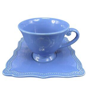 Pierre Deux Blue Teacup‎ And Saucer Set Ceramic Made In Portugal Cup Plate VTG